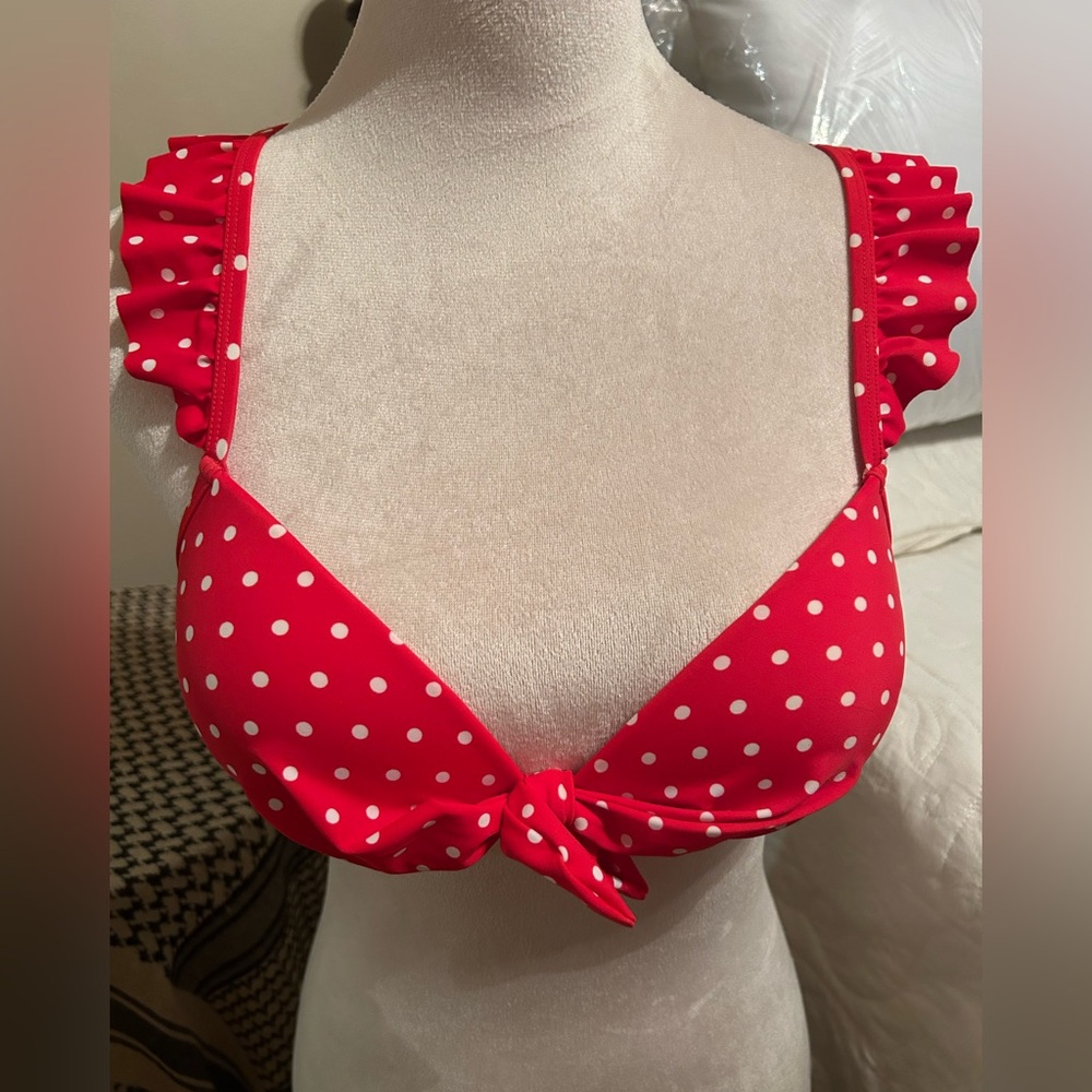California Waves Red and White Polka Dot Bikini Top